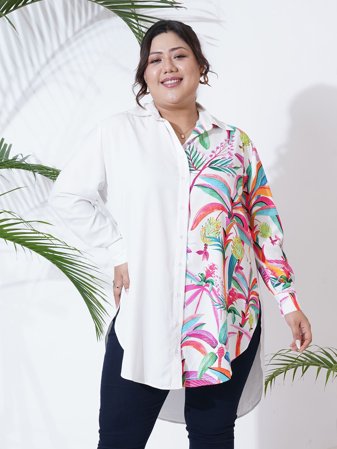 

MOOBA Women Classic Opaque Printed Casual Shirt, White
