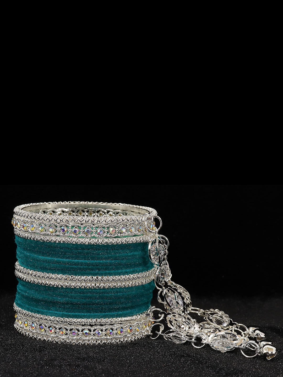 

ZULKA Set of 78 Alloy Artificial Stones and Beads Studded Bangles, Blue