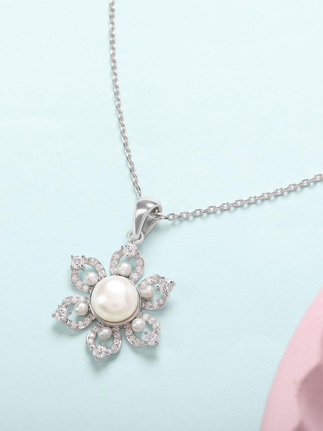 

Mia by Tanishq 925 Sterling Silver Plated Pearl Studded Pendant With Chain