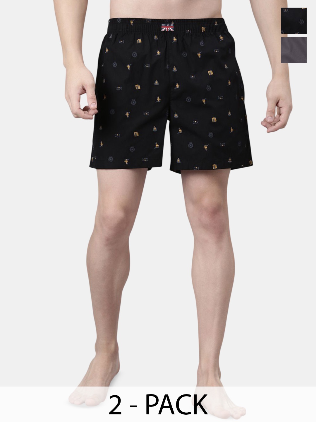 

Pepe Jeans Men Set Of 2 Printed Cotton Boxers ATB06-02N-BLK-GREY, Black