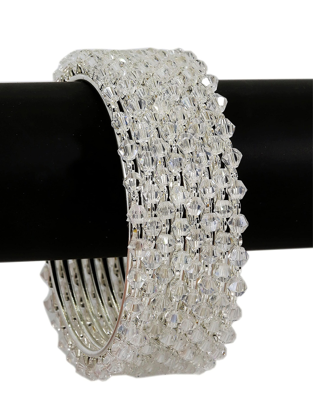 

ZULKA Set of 8 Beaded Metal Bangles, Silver