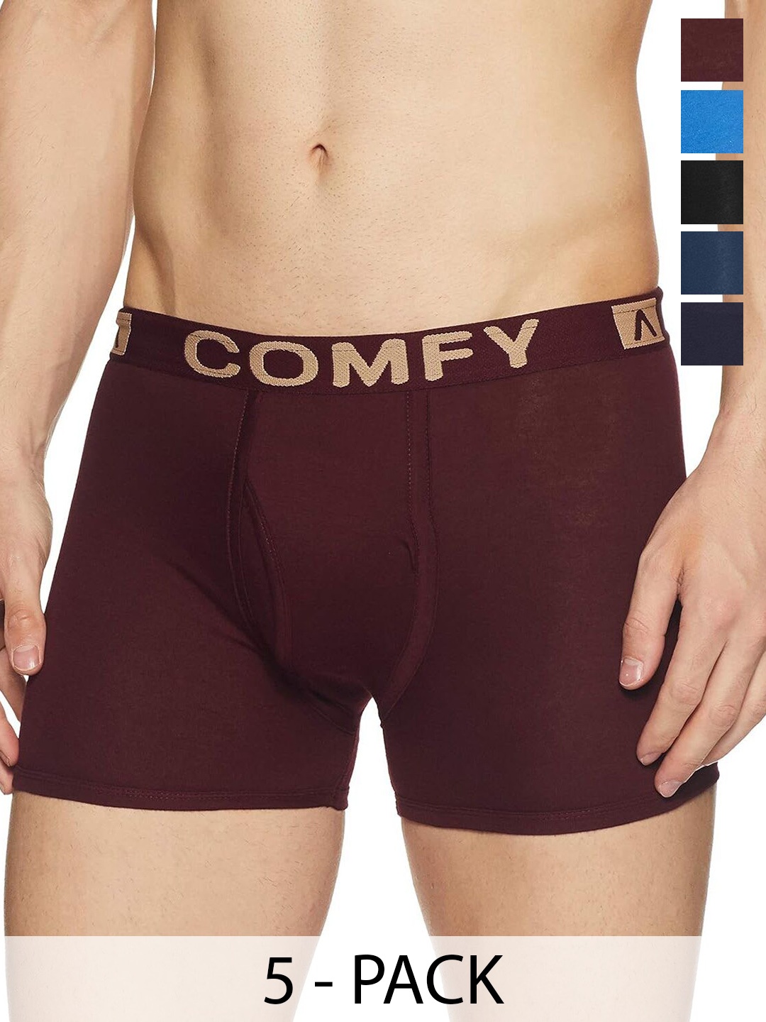 

AMUL COMFY Men Pack Of 5 Cotton Trunks - Comfy-Plain-Trunk-OE-5-85, Blue