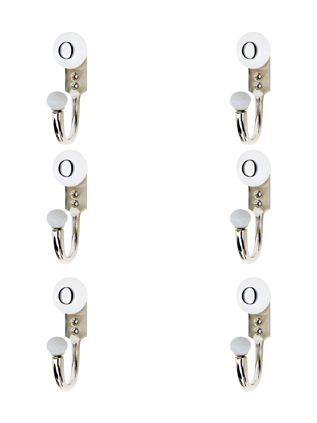 

IndianShelf White & Silver-Toned 6 Pieces Ceramic O Letter Wall Hooks