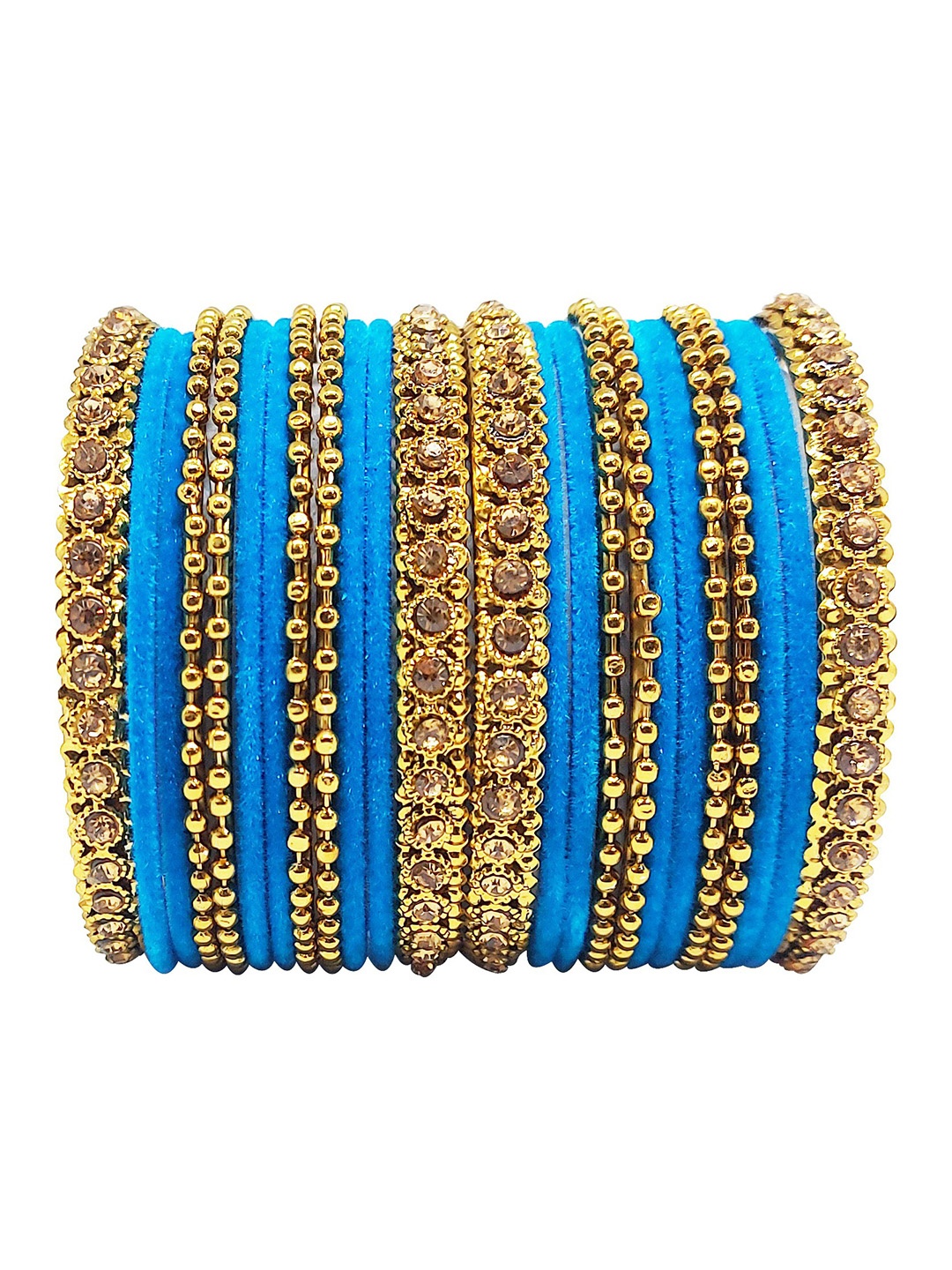 

CHRISHAN Set Of 24 Stone Studded Fabric Bangles, Blue