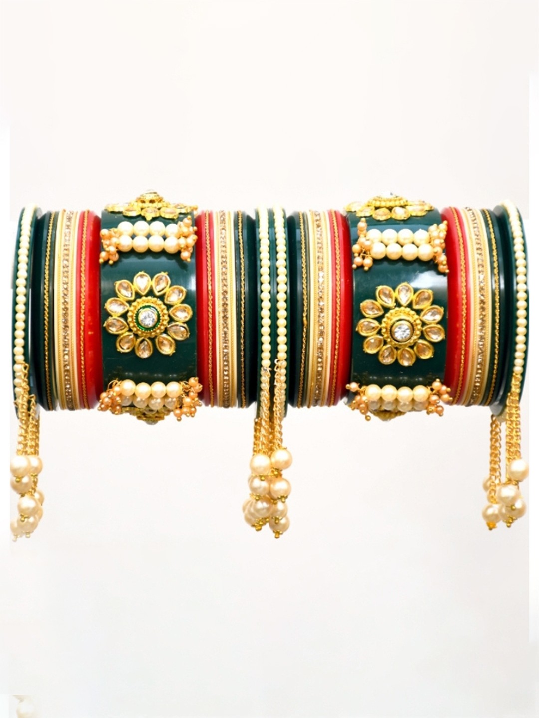 

Align Set Of 2 Gold-Plated Beaded Chuda Bangles, Green