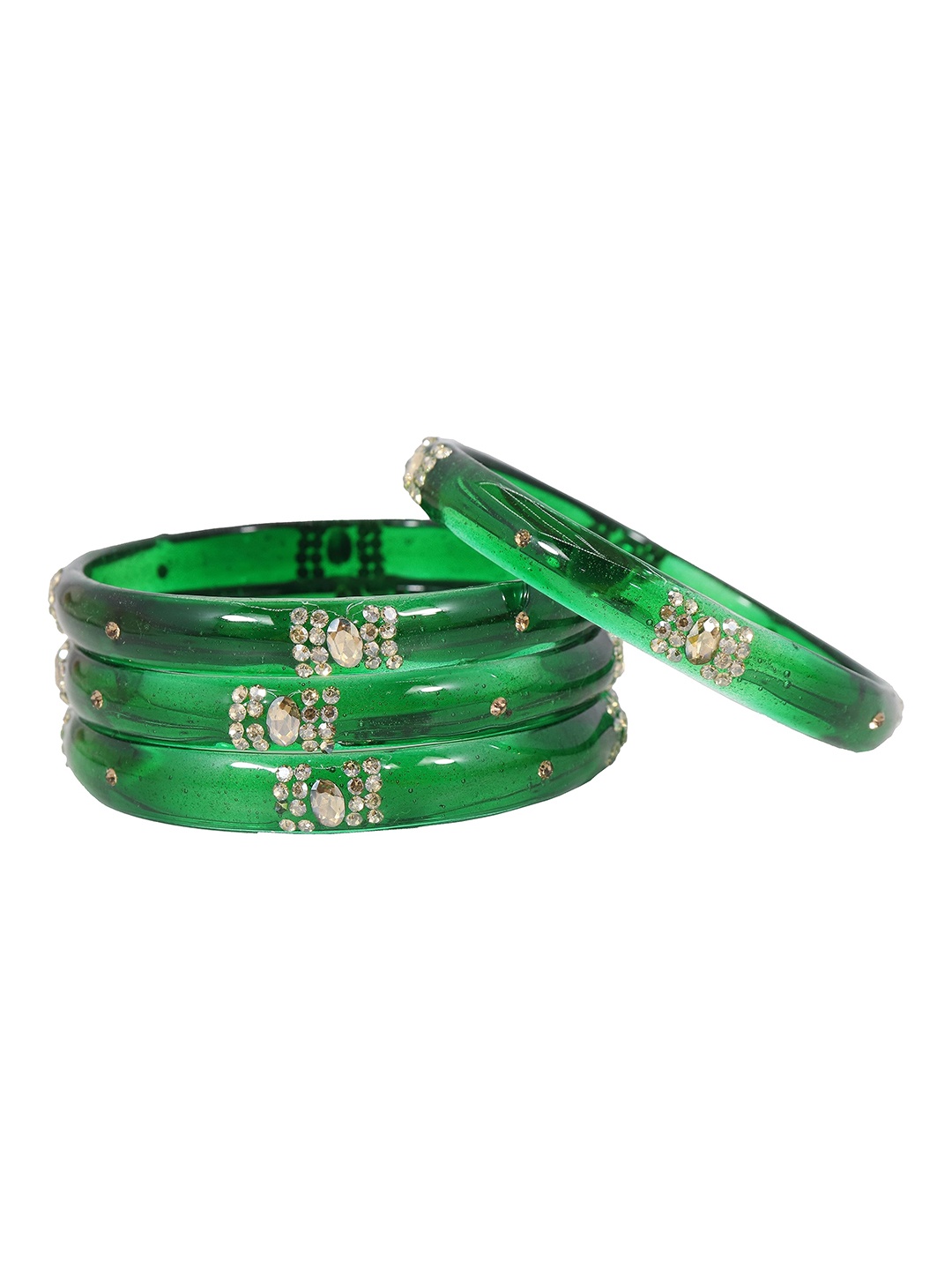 

ZULKA Set Of 4 CZ Studded Bangles, Green
