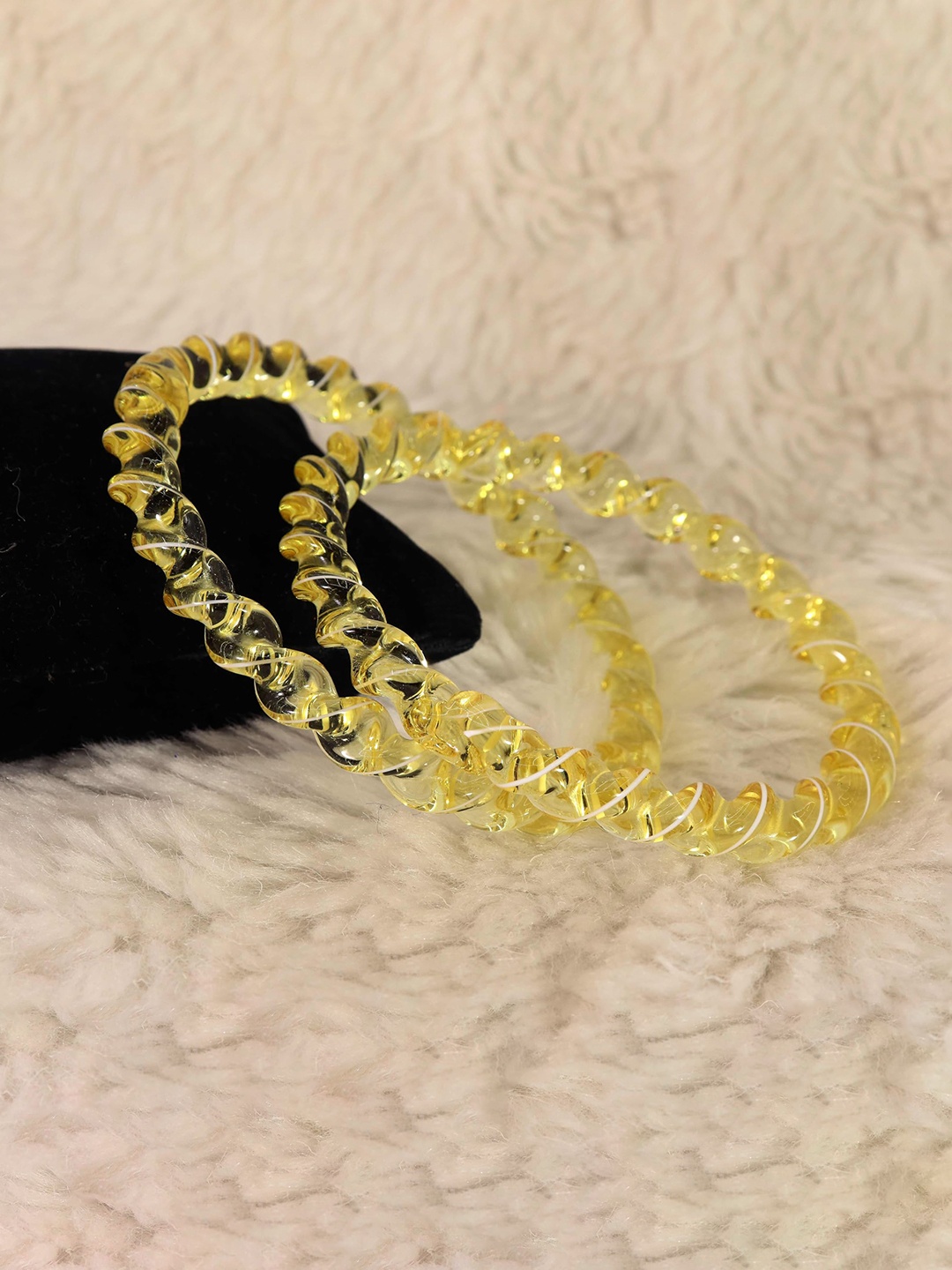 

ZULKA Set of 2 Gold-Plated Crystal Twisted Design Spiral Glass Kada Bangles, Yellow