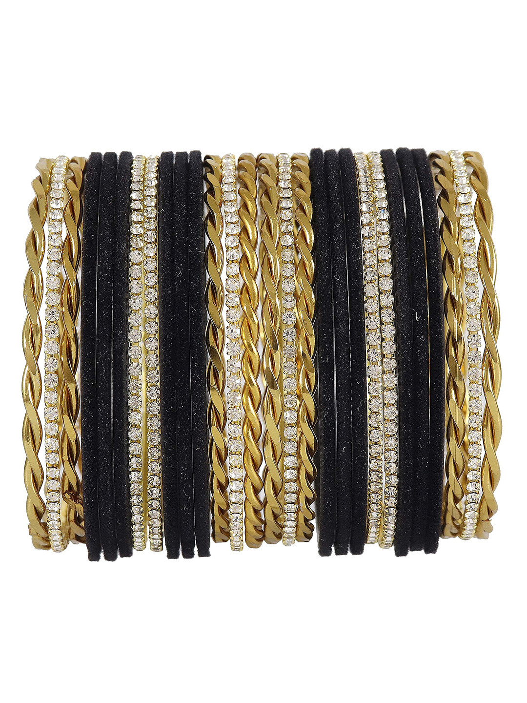 

ZULKA Set of 28 Non-Precious Metal Base and Zircon Gemstone with Velvet Twisted Bangles, Maroon
