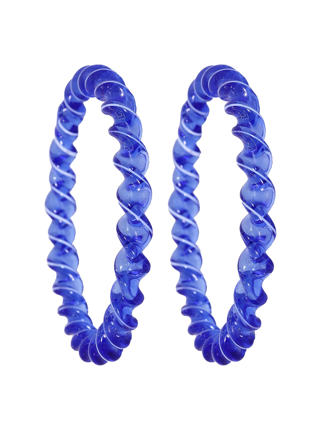 

ZULKA Set of 2 Crystal Twisted Design Spiral Glass Kada | Glass Kada, Blue