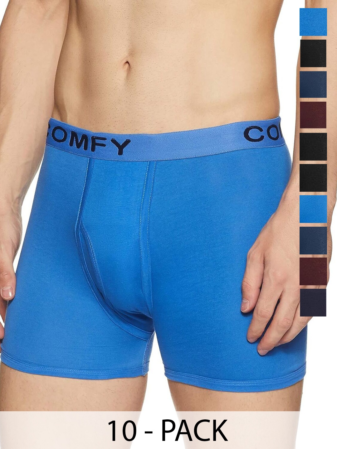 

AMUL COMFY Men Pack Of 10 Cotton Trunks - Comfy-Plain-Trunk-OE-10-85, Blue