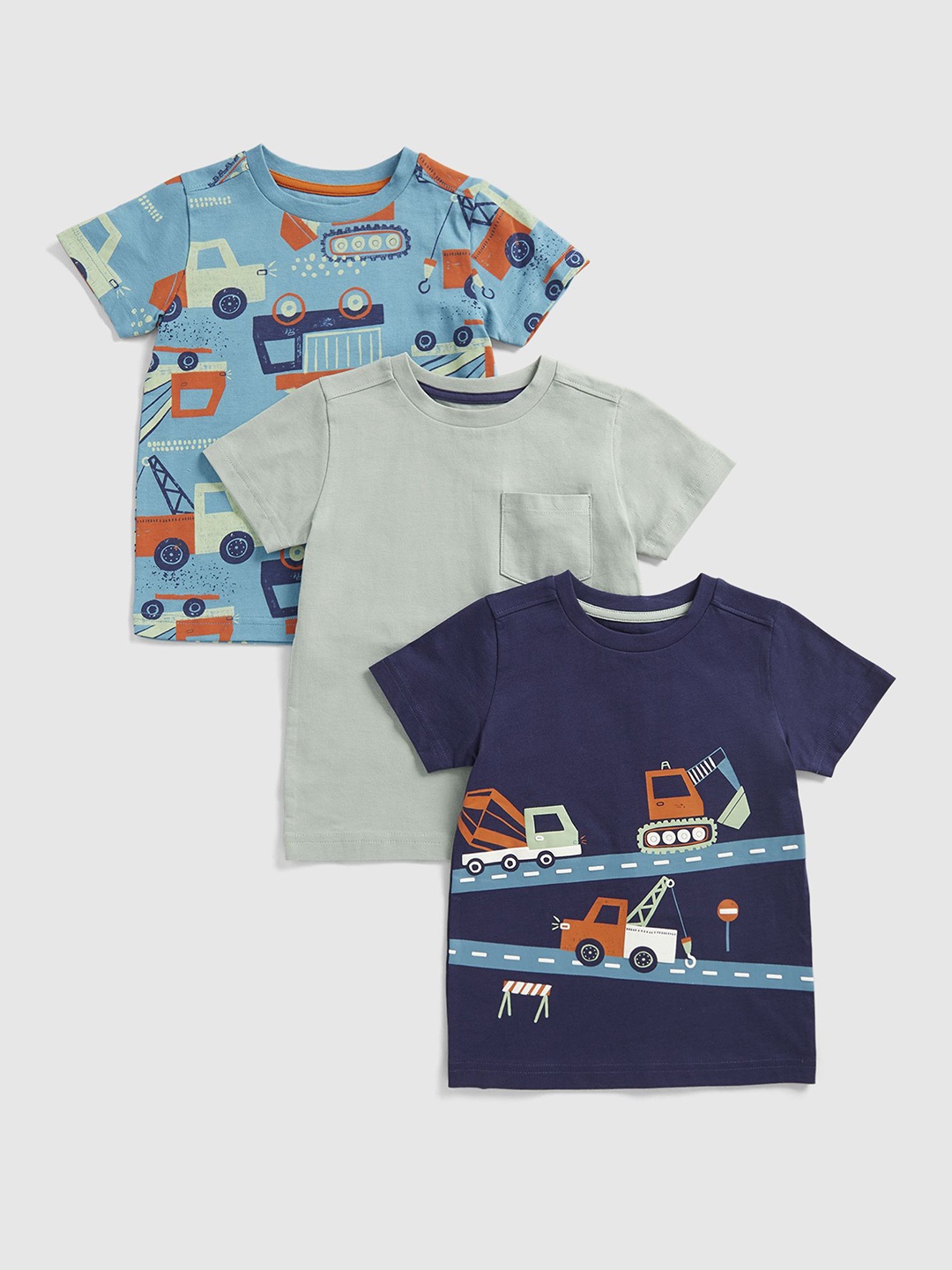 

mothercare Boys Pack Of 3 Solid Round Neck Cotton T-shirts, Navy blue