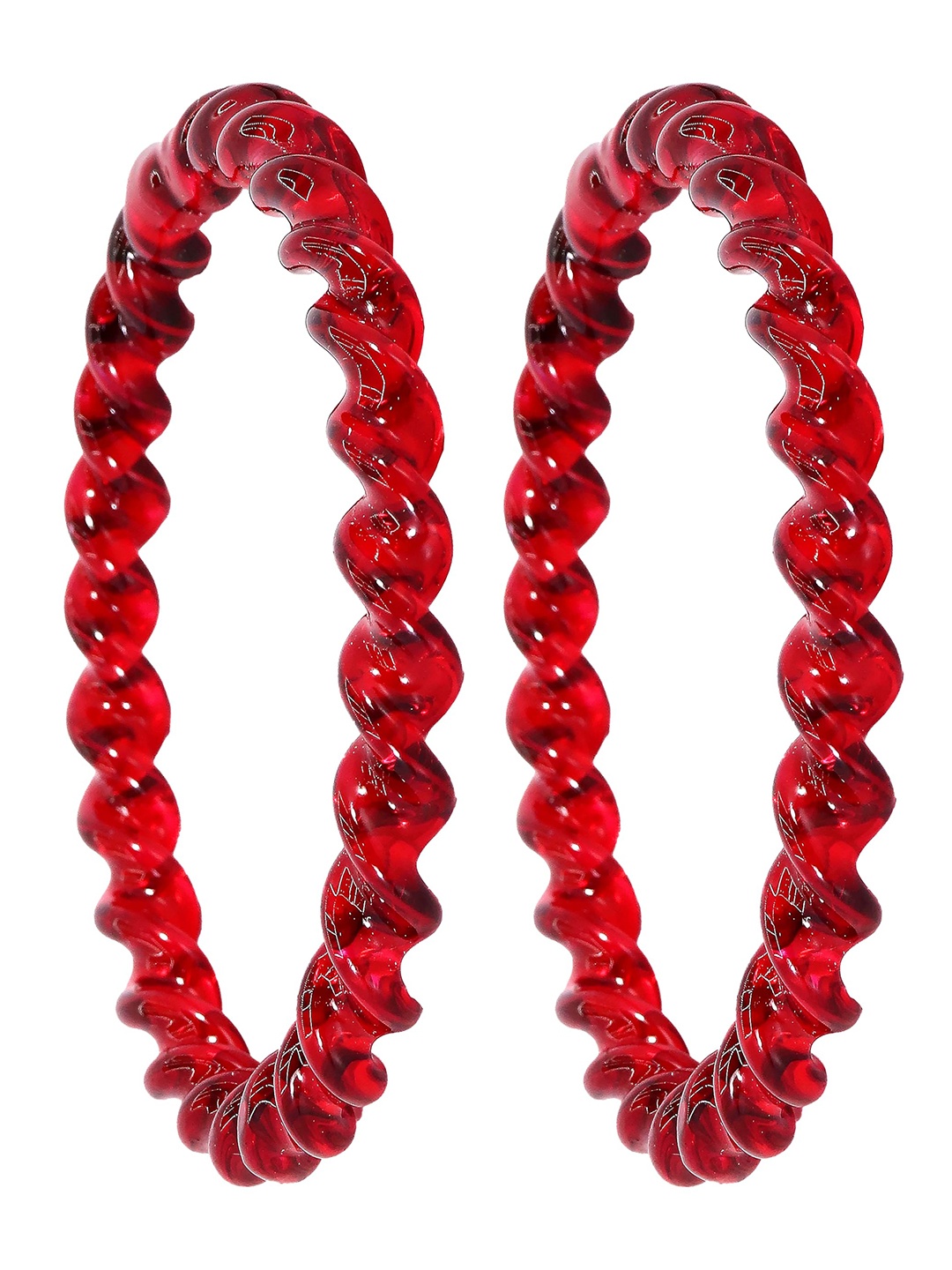 

ZULKA Set of 2 Alloy Base Crystal Twisted Design Spiral Glass Bangle, Red