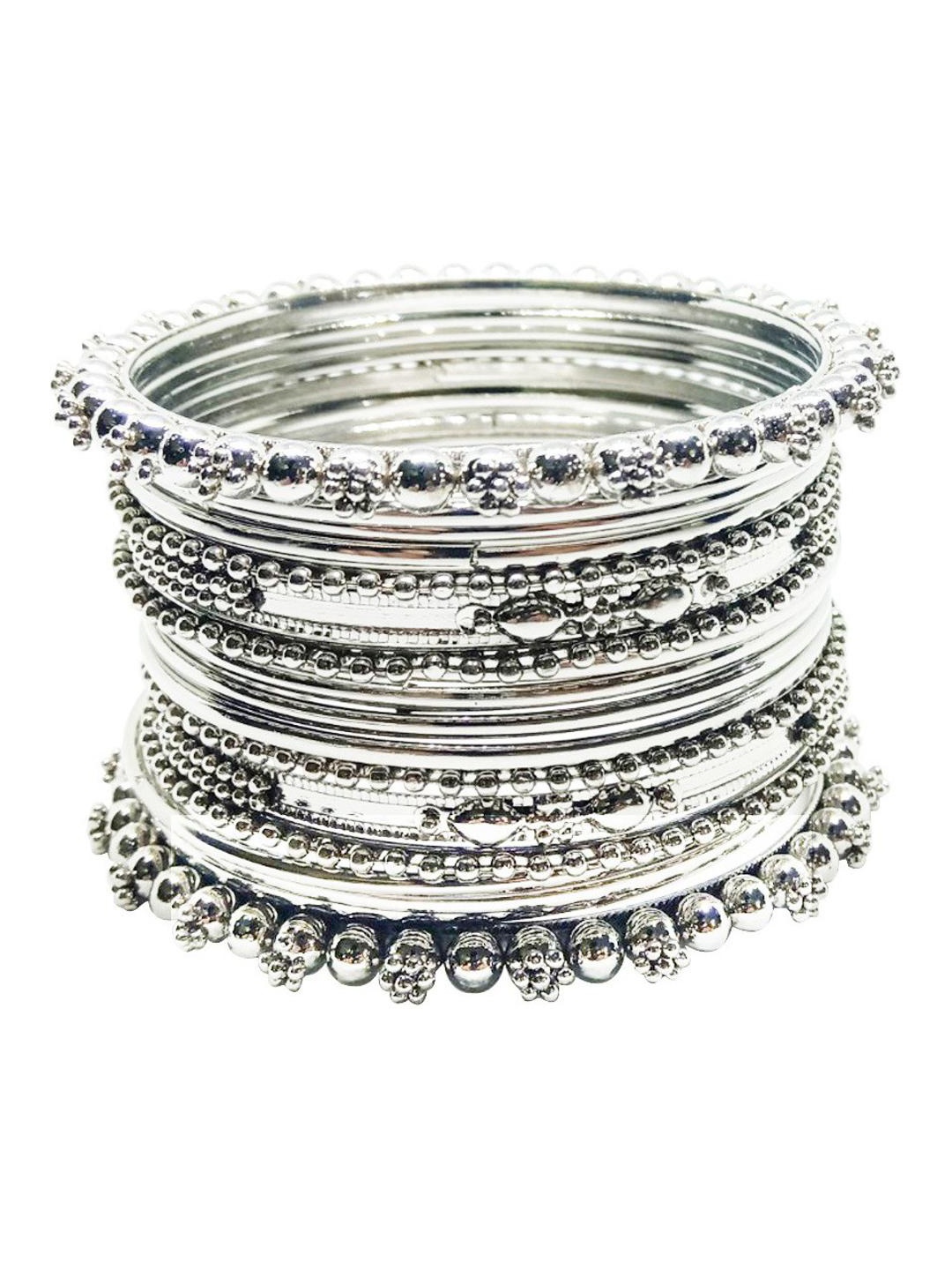 

CHRISHAN Set Of 17 Silver-Plated Oxidised Bangles