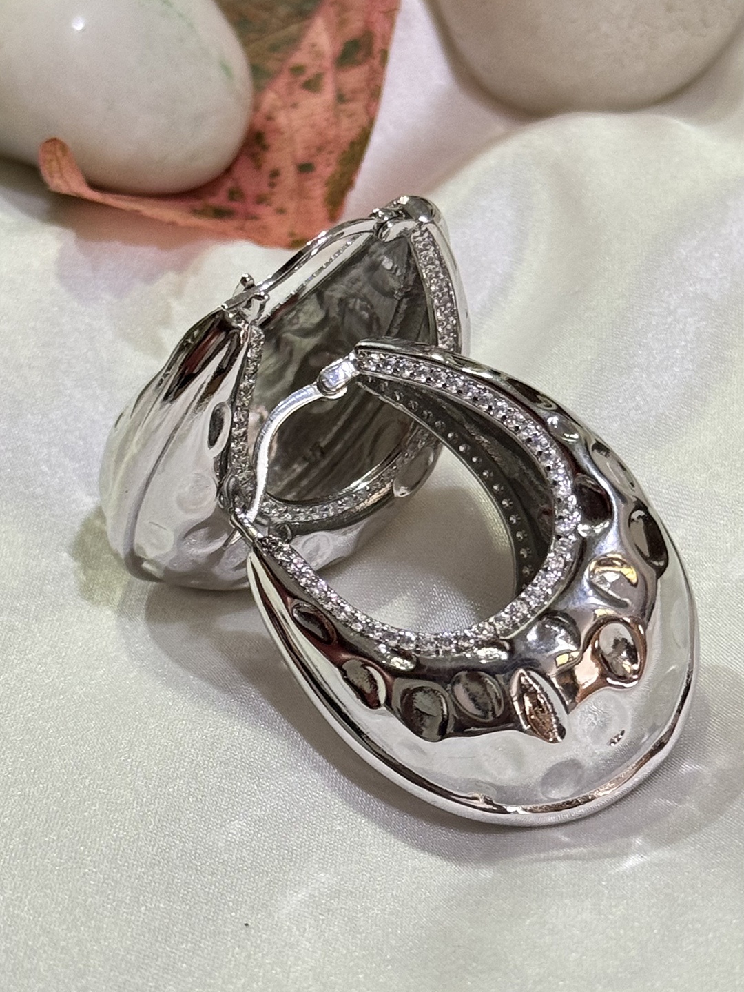 

The Jewellery Tale Silver-Plated Stone Studded Contemporary Hoop Earrings