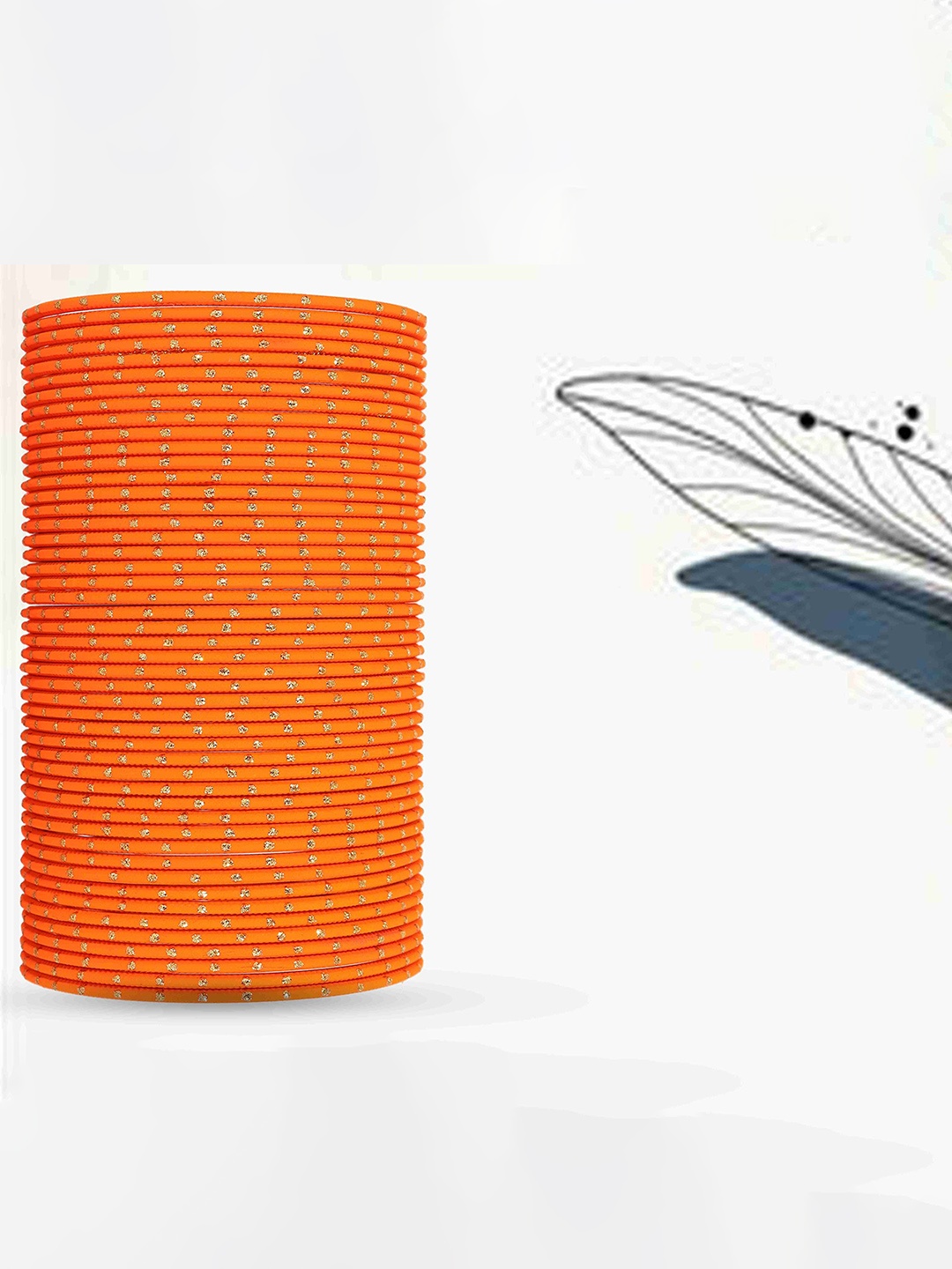 

Set of 48 Traditional Plain Metal with Polka Dots Bangles, Orange