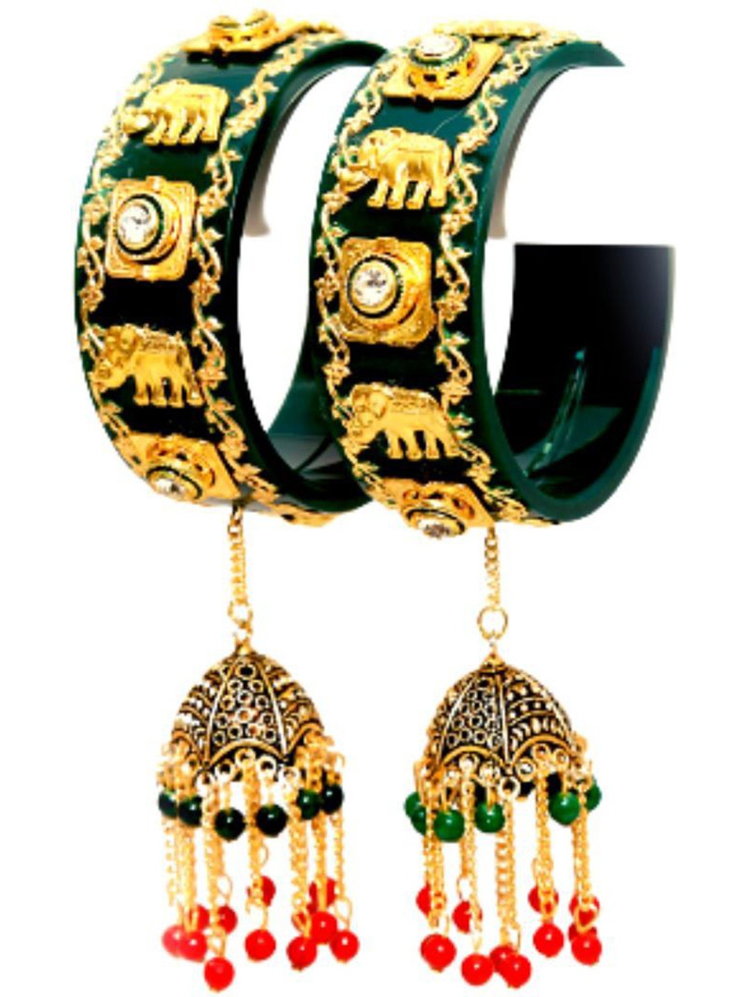 

Align Set Of 2 Gold-Plated Stones-Studded & Beaded Chuda Bangles