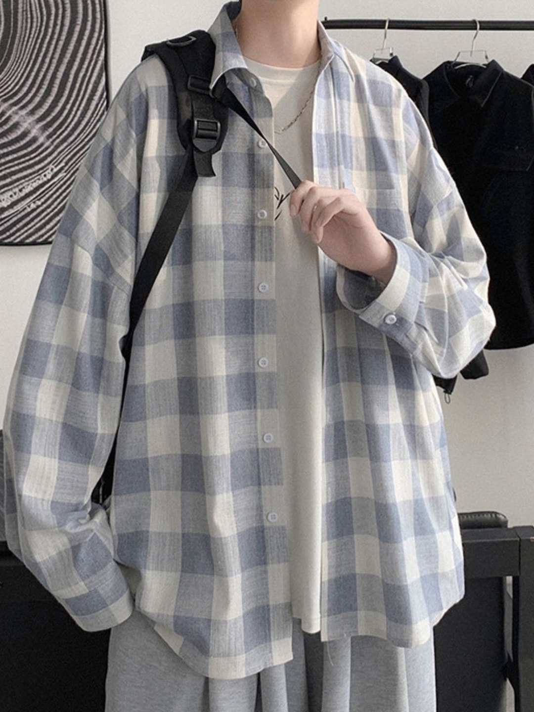 

HERE&NOW Men Original Buffalo Checked Oversized Casual Shirt, Blue