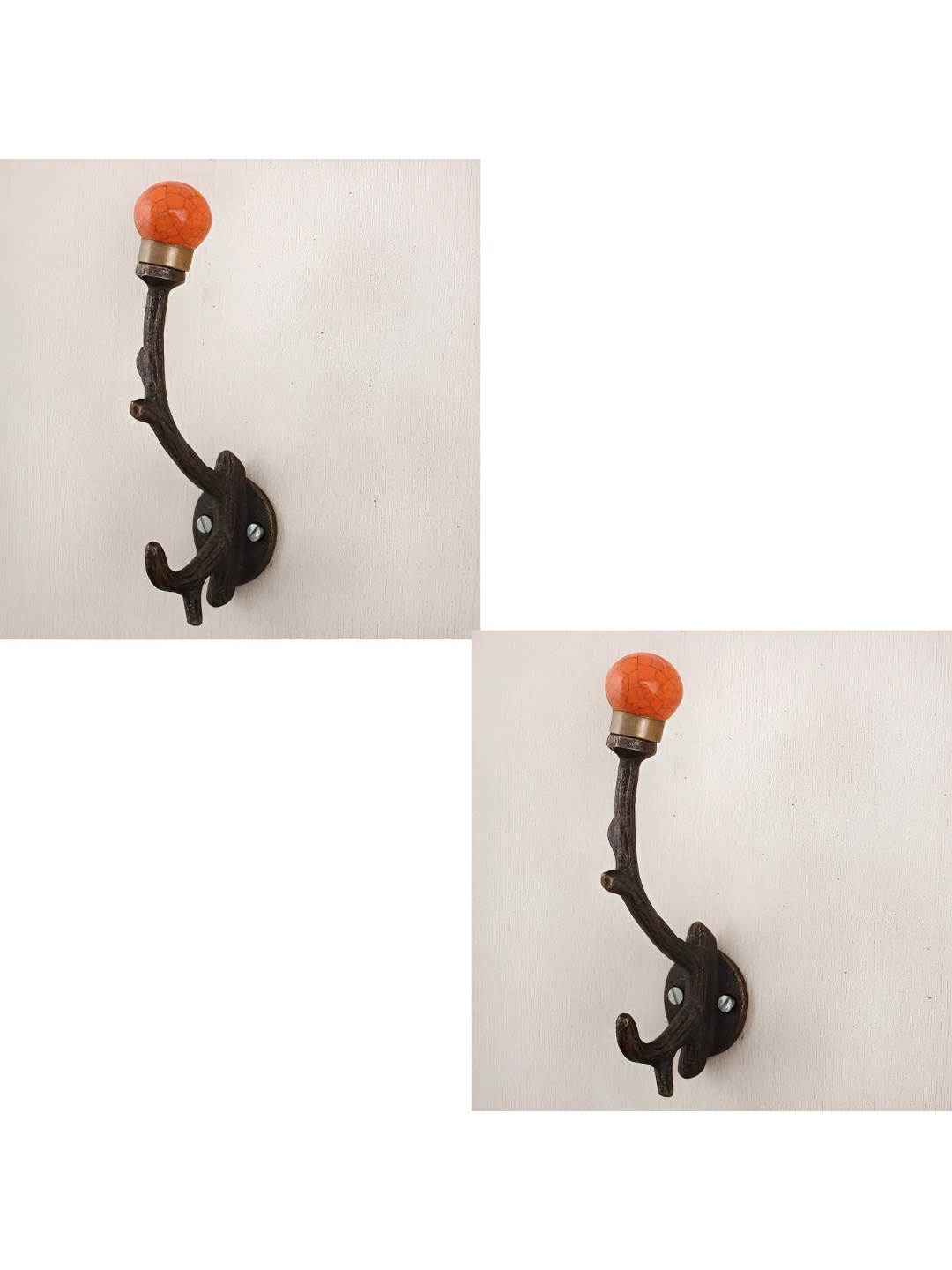 

IndianShelf Orange Coloured 2 Pieces Ceramic Crackle Tree Wall Hooks