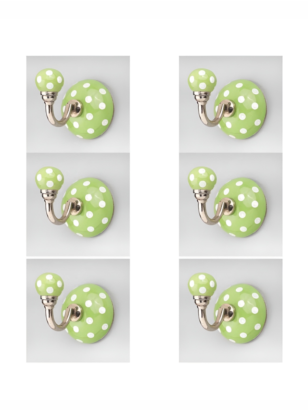 

IndianShelf Green 6 Pieces Ceramic Dotted Cloth Hangers Coat Hooks