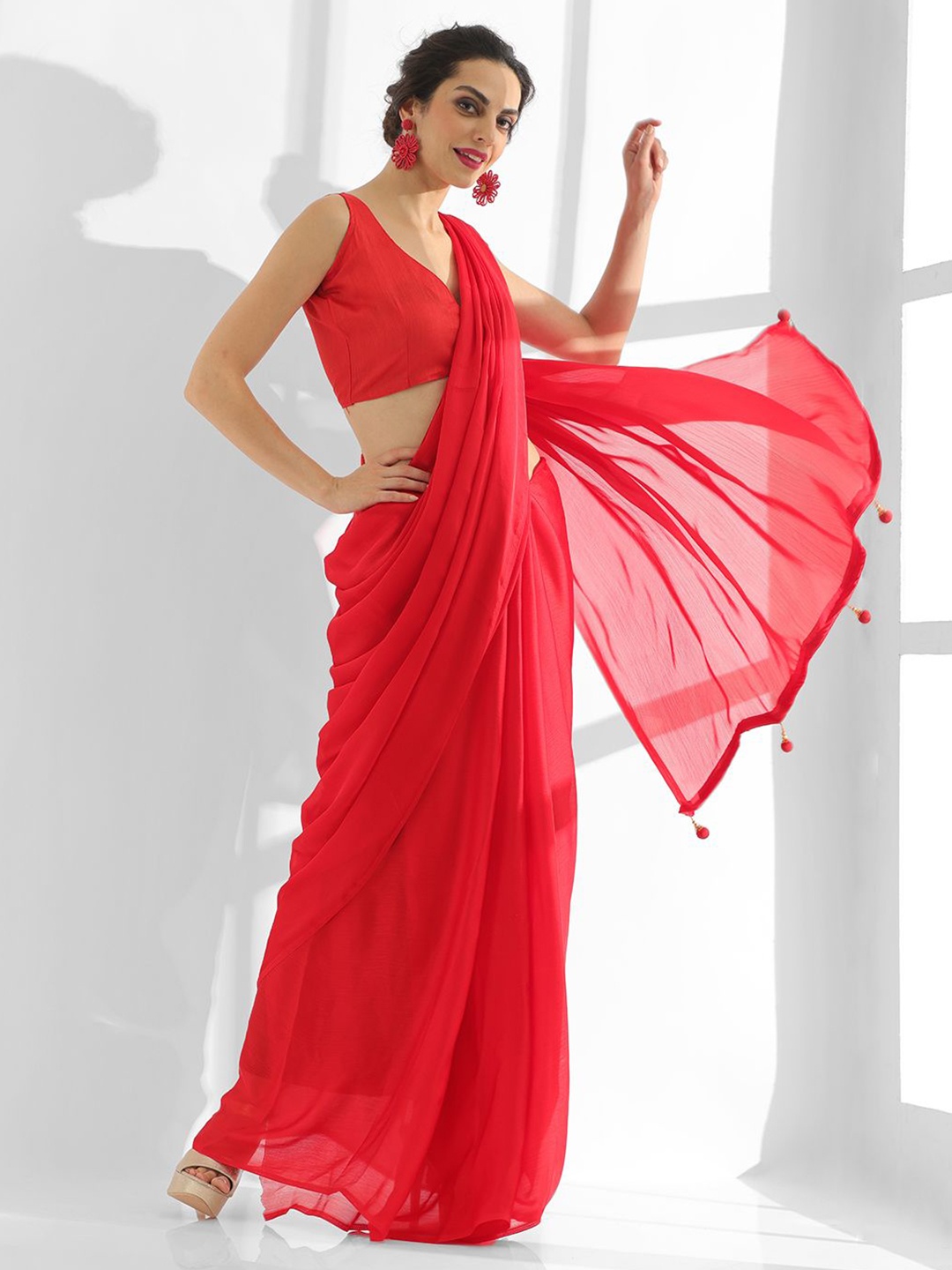 

Kalista Women Pure Chiffon Saree, Red