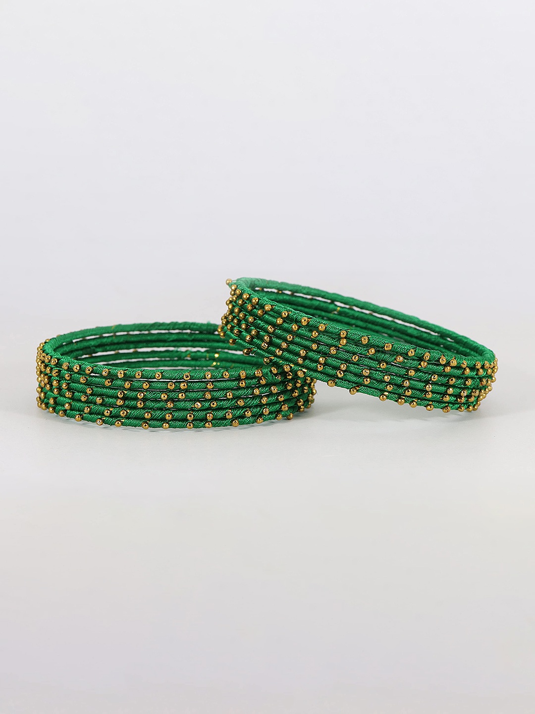 

ZULKA Set Of 12 Silk Thread Ball Stone-Studded Bangles, Gold