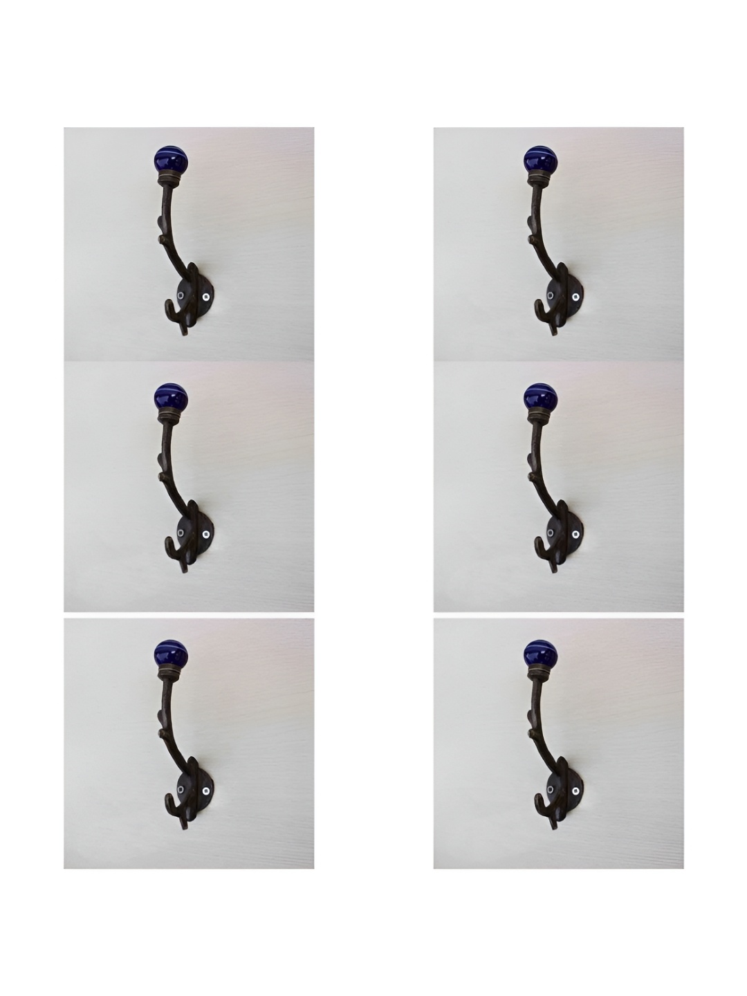

IndianShelf Brown & Blue 6 Pieces Striped Ceramic Wall Hooks