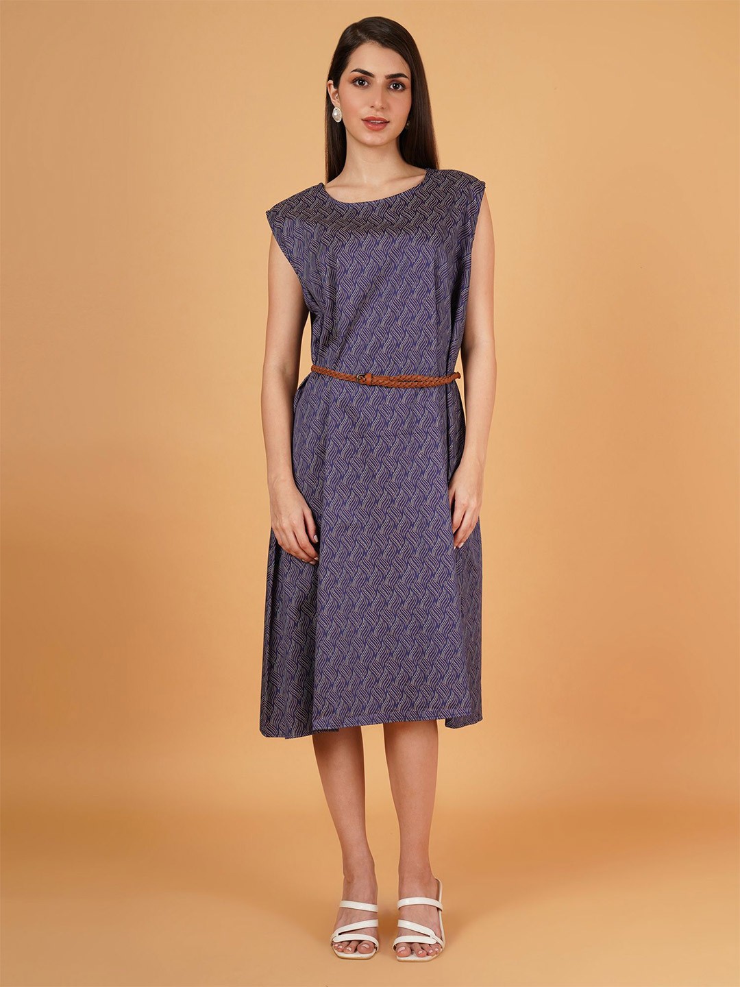 

IX IMPRESSION Printed Cotton A-Line Dress, Purple