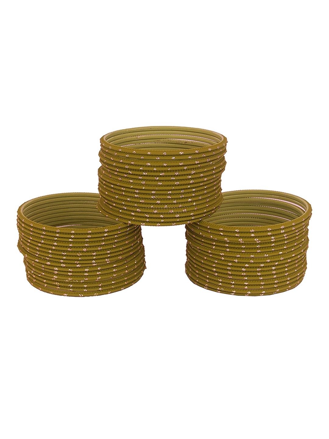 

ZULKA Set of 48 Plain Metal with Polka Dots Bangles, Olive