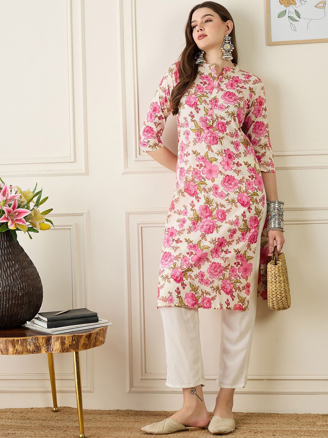 

Anouk Floral Printed Straight Kurta, White