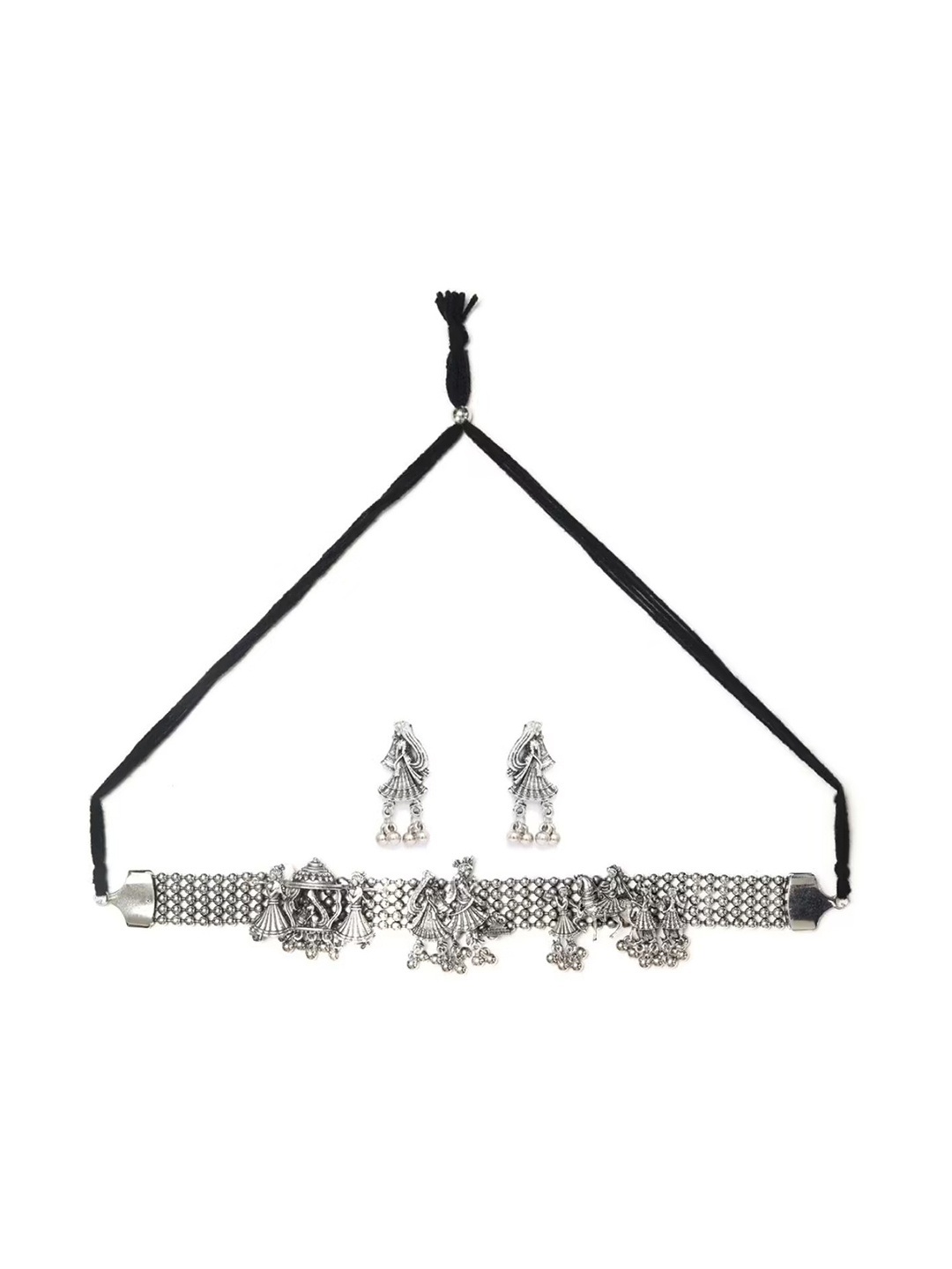 

SUNHARI Oxidized Beaded Necklace & Earrings, Silver