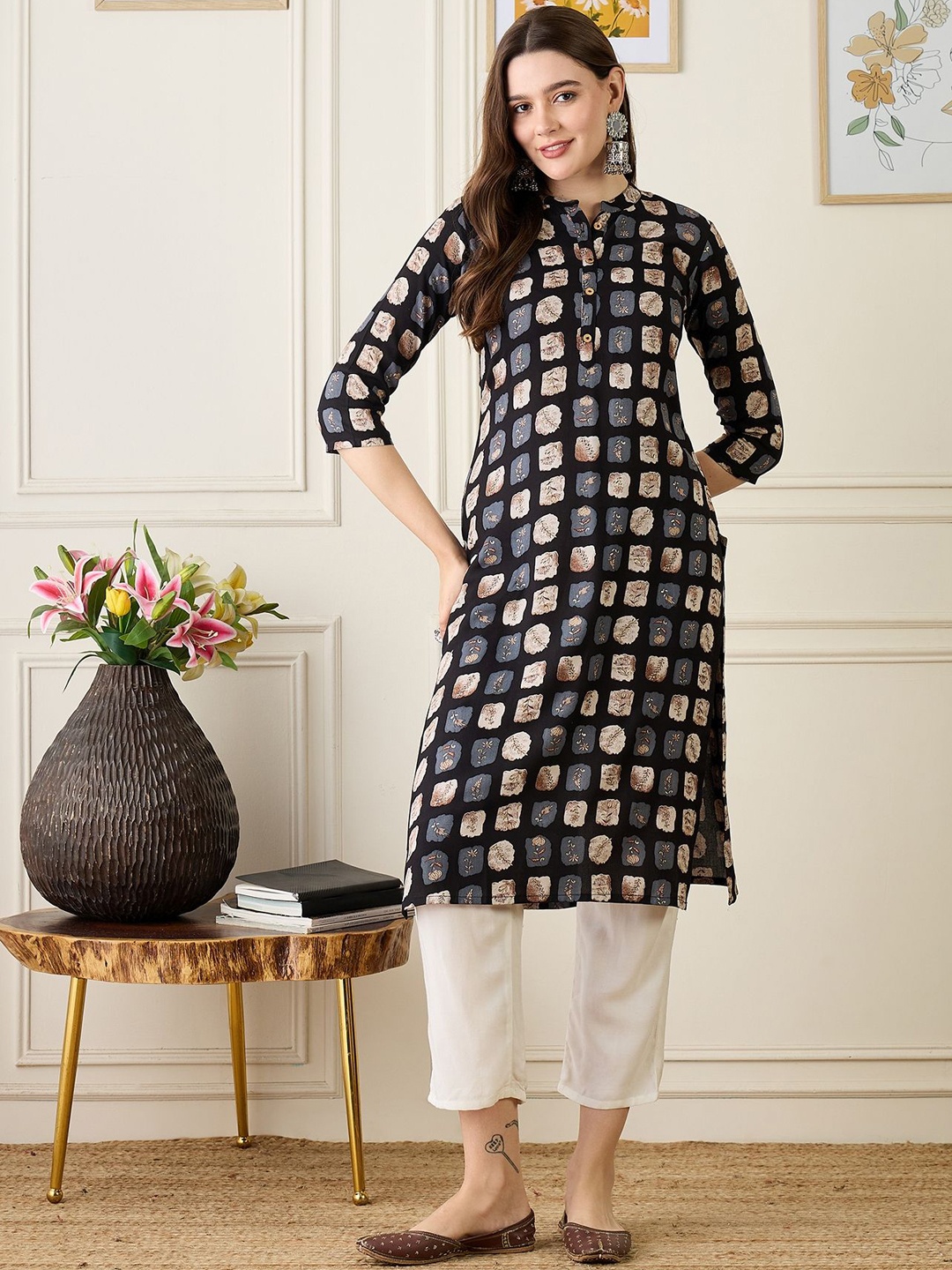 

Anouk Women Geometric Printed Kurta, Yellow
