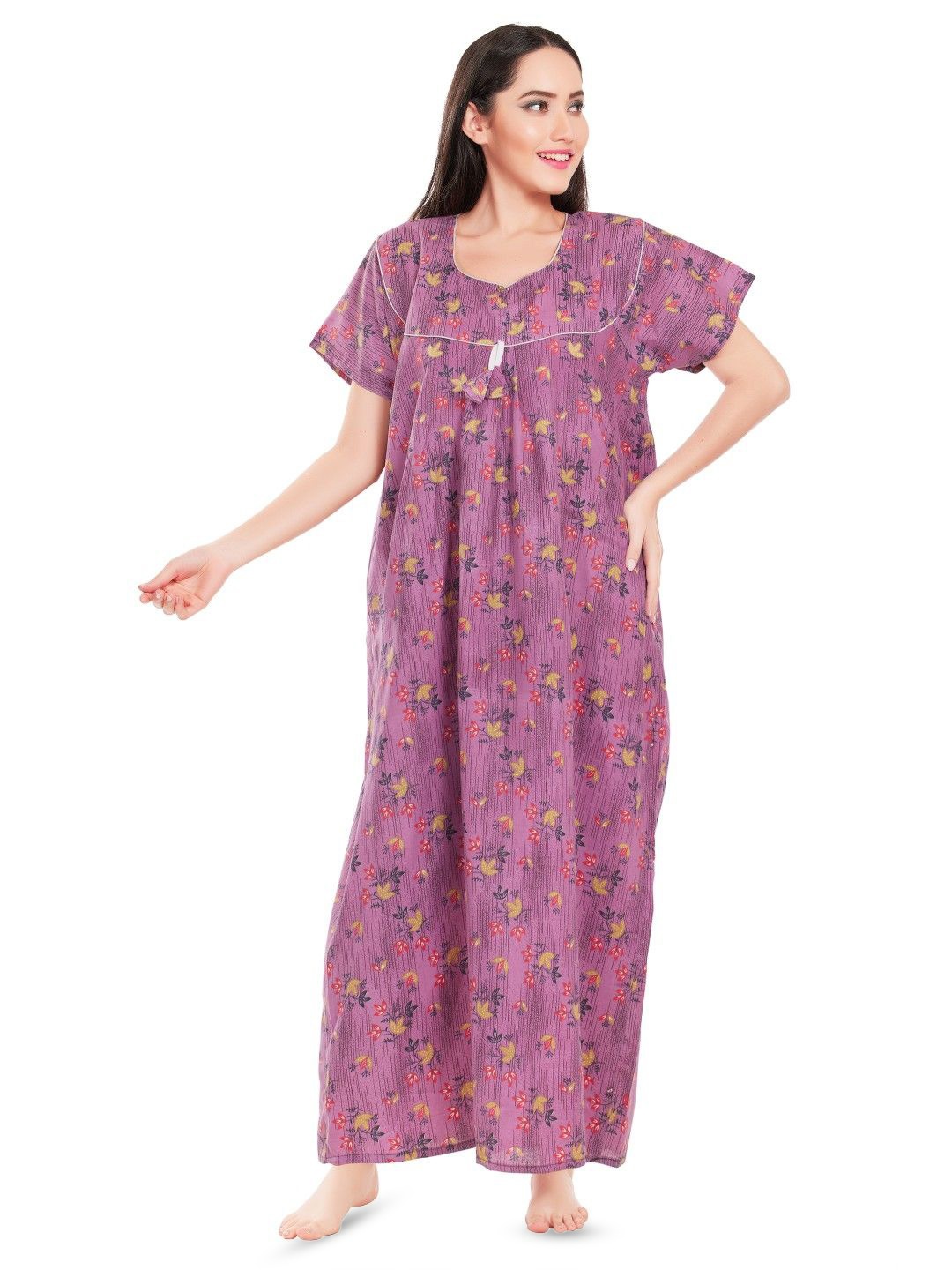 

Zionity Women Printed Maxi Nightdress, Purple