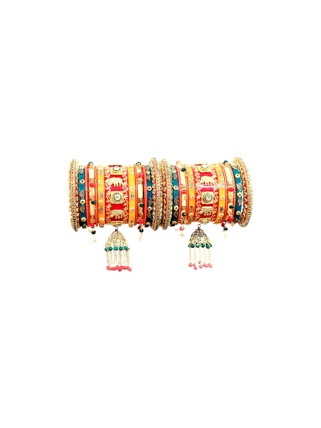 

Align Set Of 2 Gold-Plated Stone-Studded & Beaded Chuda Bangles