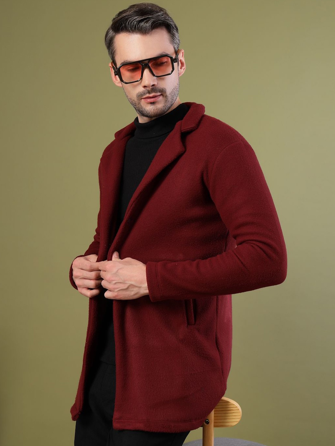 

Rigo Single-Breasted Overcoat, Maroon