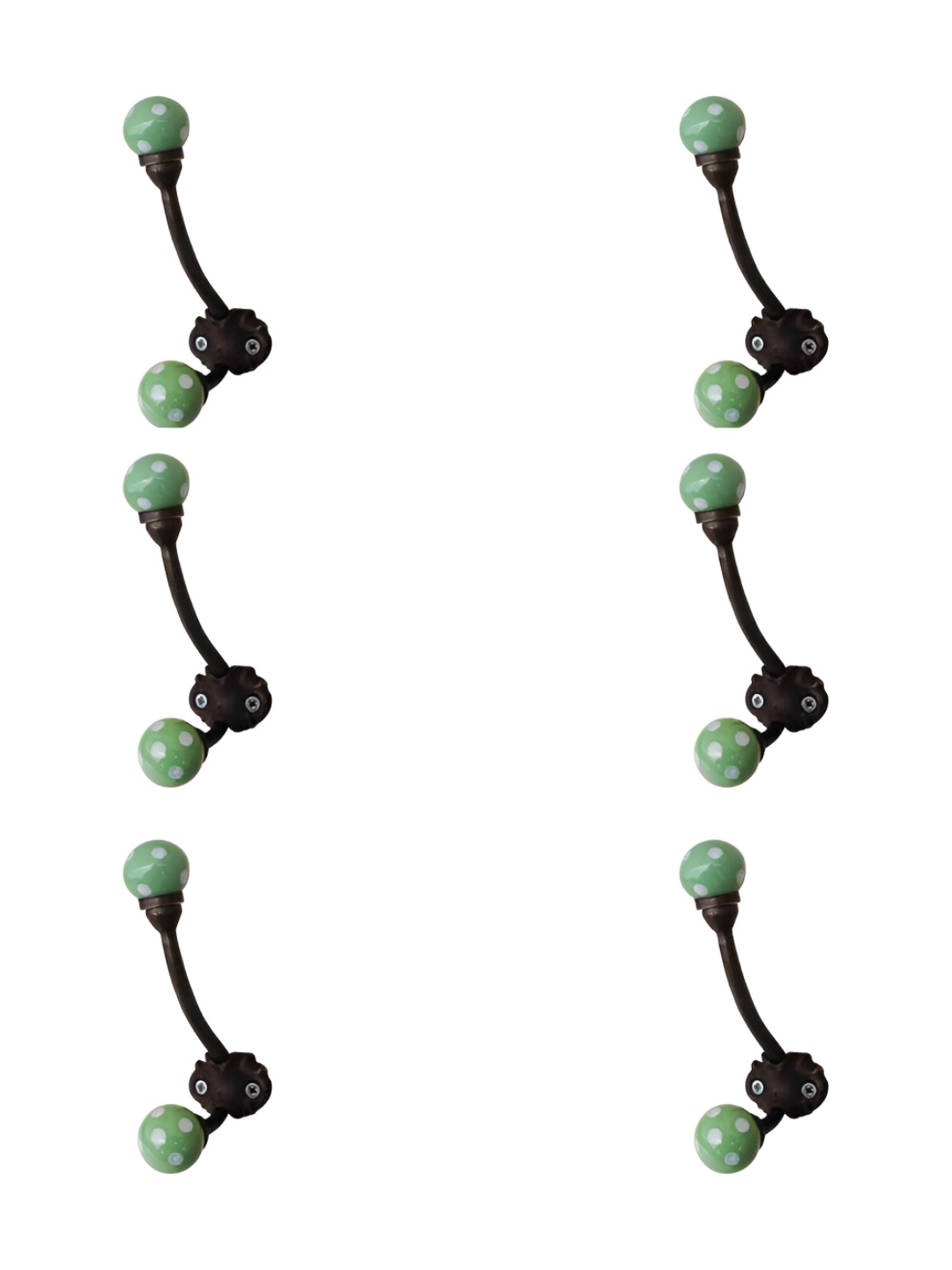 

IndianShelf Green & Black 6 Pieces Ceramic Wall Hooks