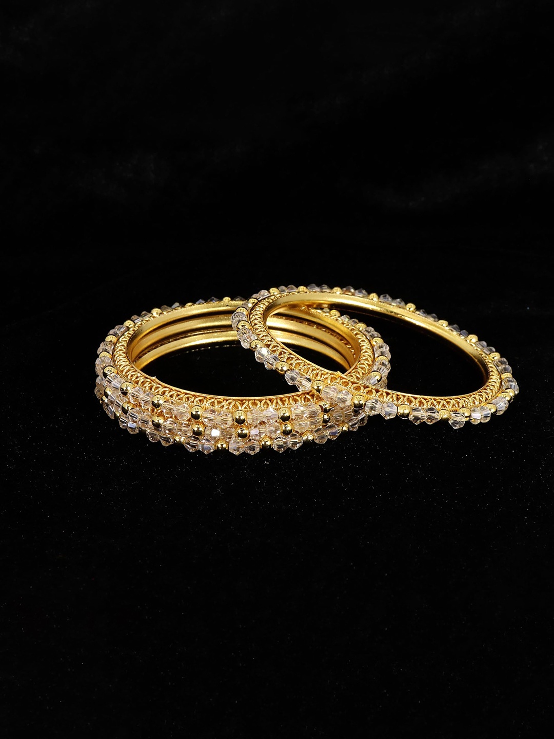 

ZULKA Set of 4 Gold-Plated Artificial Stones and Beads Studded Bangles