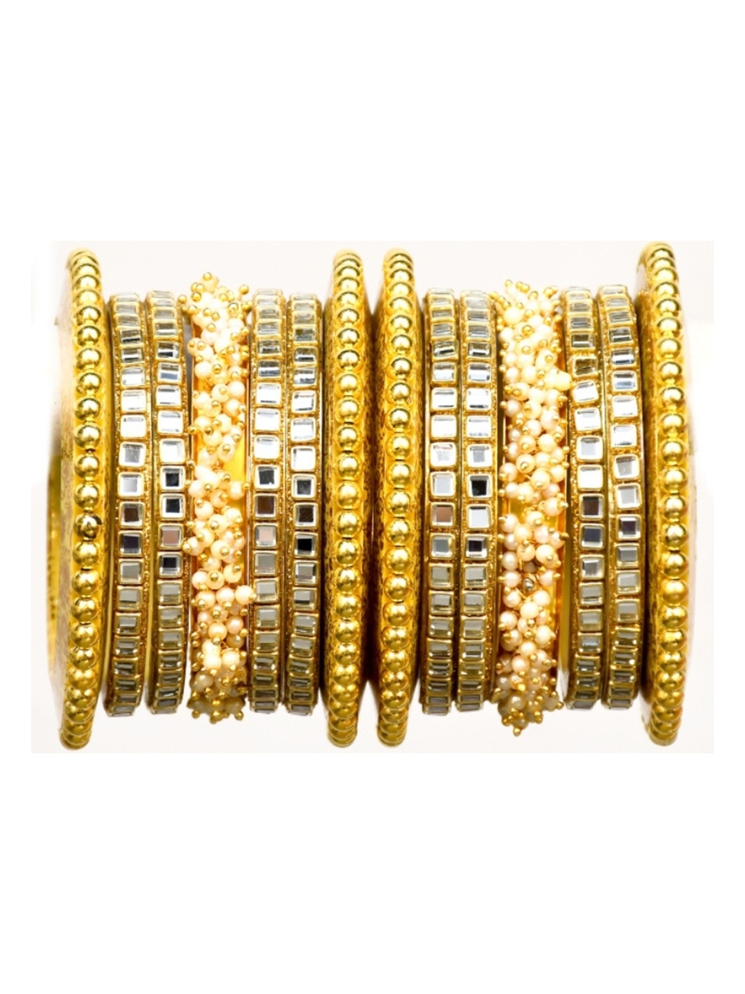 

Align Set Of 2 Gold-Plated CZ Stone Studded & Beaded Bangles