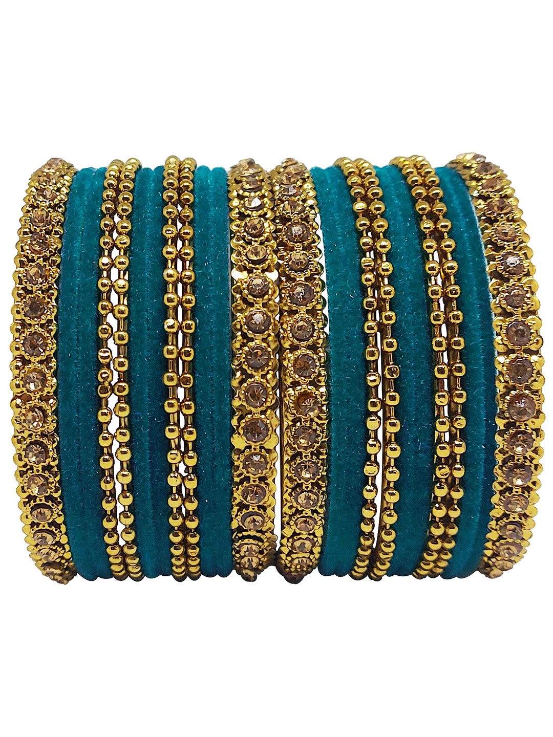 

CHRISHAN Set Of 24 Stones-Studded Fabric Bangles, Gold