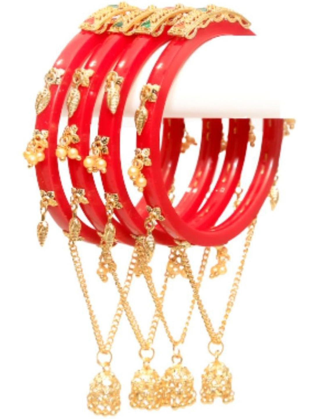 

Align Set Of 4 Gold-Plated Stone-Studded & Beaded Chuda Bangles
