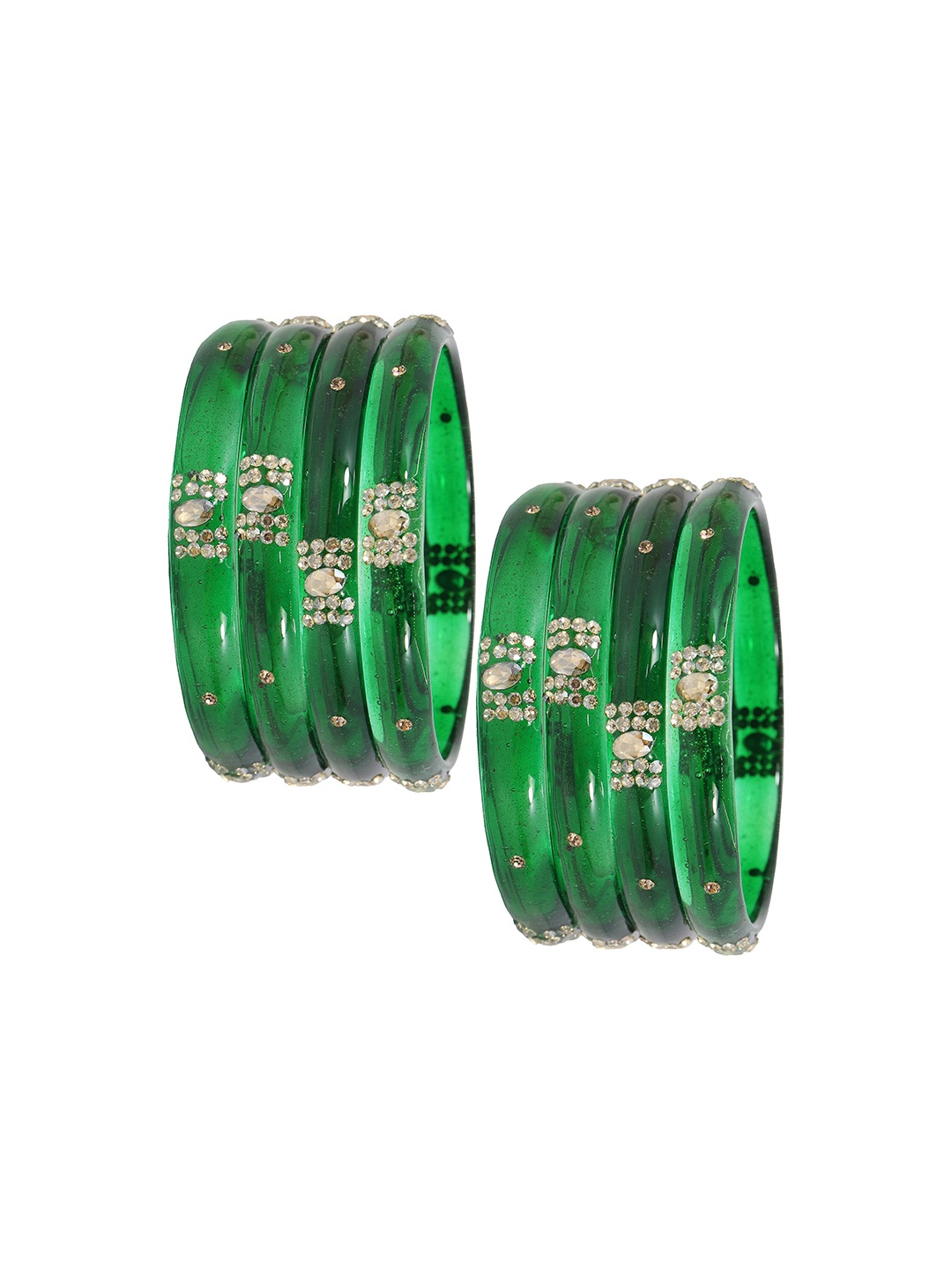 

ZULKA Set of 8 Women Zircon Gemstone Studded Glass Bangles, Green