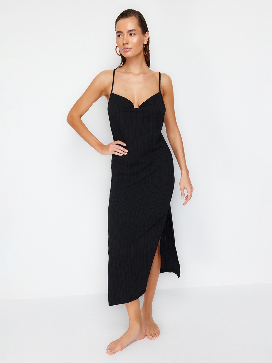 

Trendyol Striped Sheath Midi Dress, Black