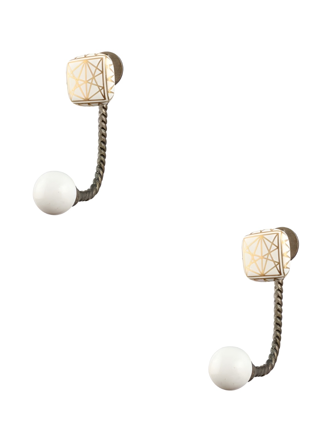 

IndianShelf White & Gold Toned 2 Pieces Printed Ceramic Wall Hooks