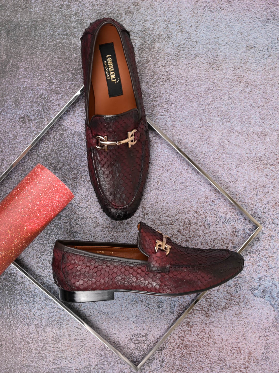 

Cobblerz Men Printed Leather Loafers, Maroon