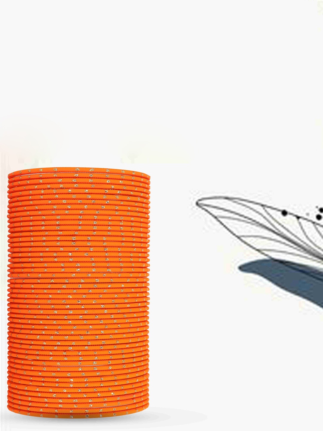 

ZULKA Set of 48 Alloy Base Plain Metal With Polka Dots Bangles, Orange