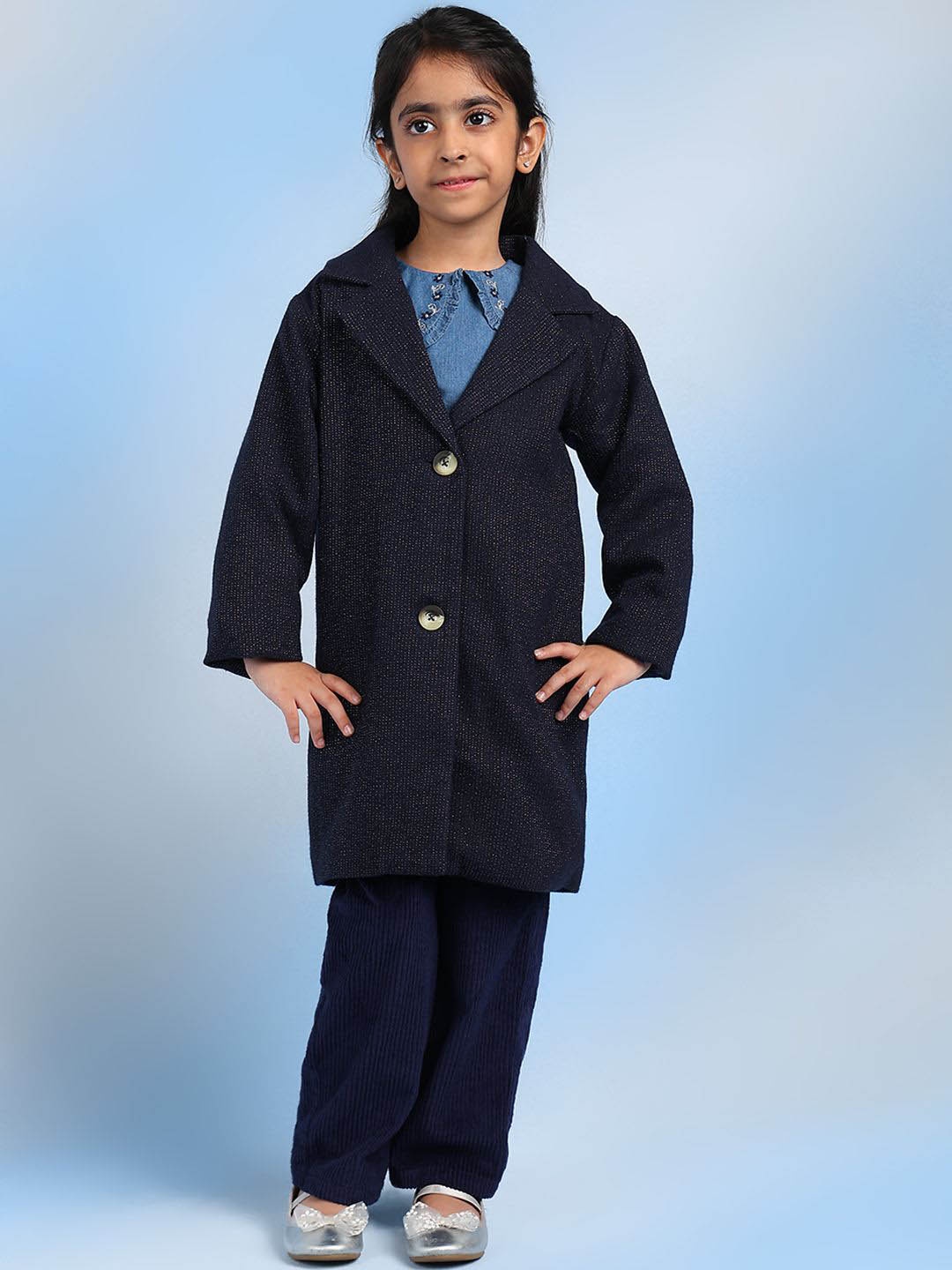 

BAESD Girls Notched Lapel Single-Breasted Overcoat, Navy blue