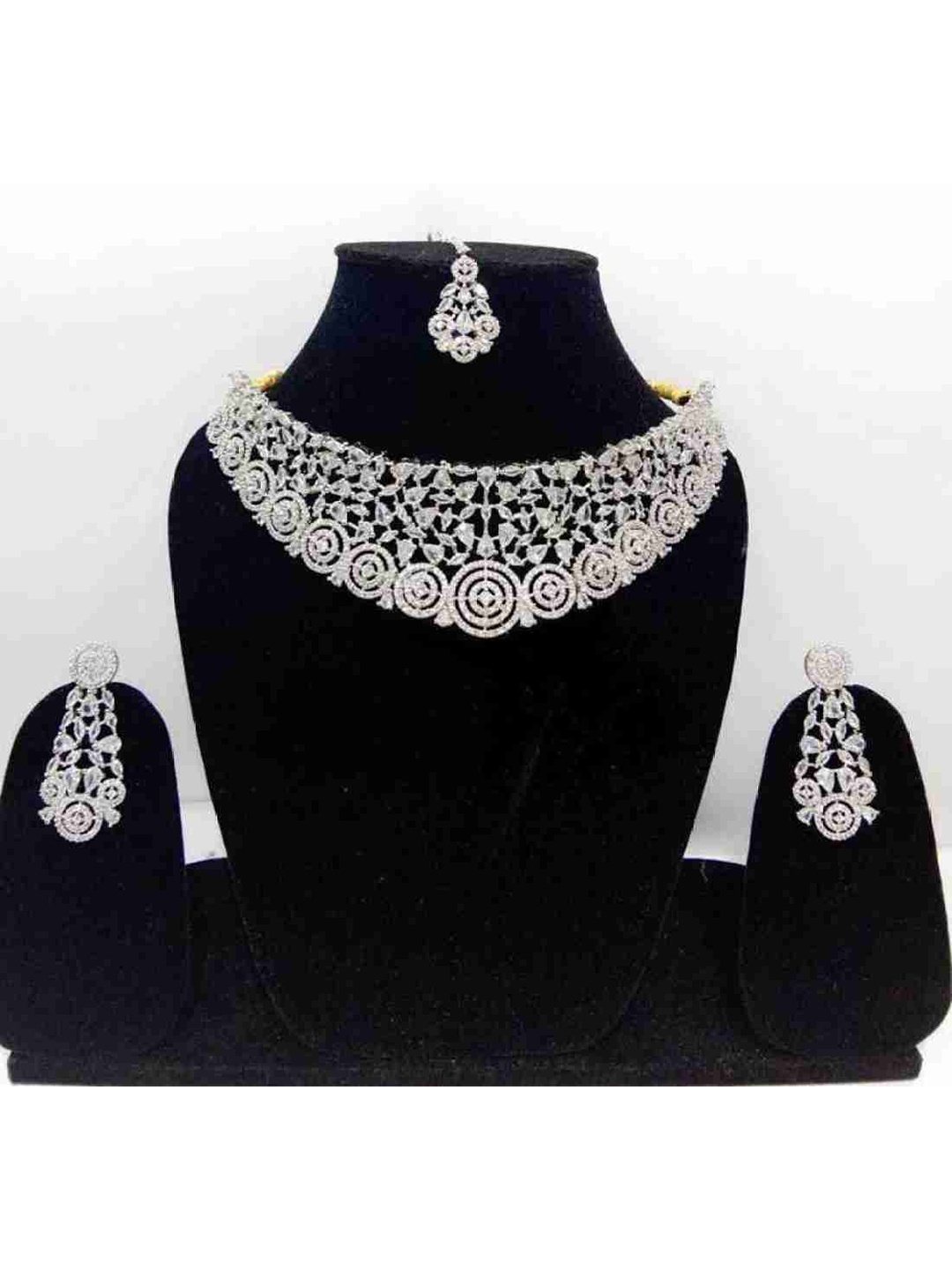 

SUNHARI American Diamond Stone Studded Jewellery Set, Silver