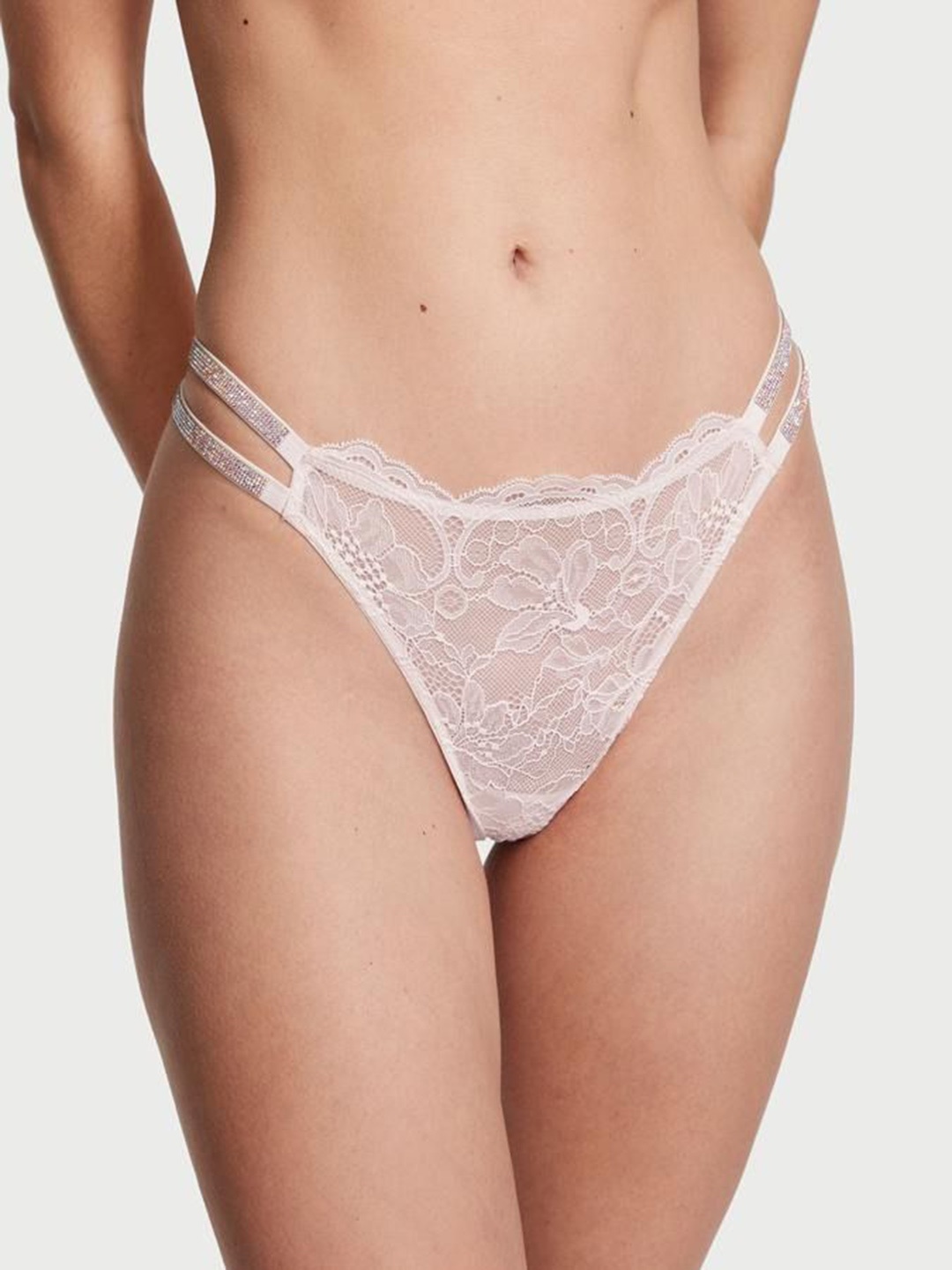 

Victoria's Secret Women Double Shine Strap Lace Brazilian Panty, White