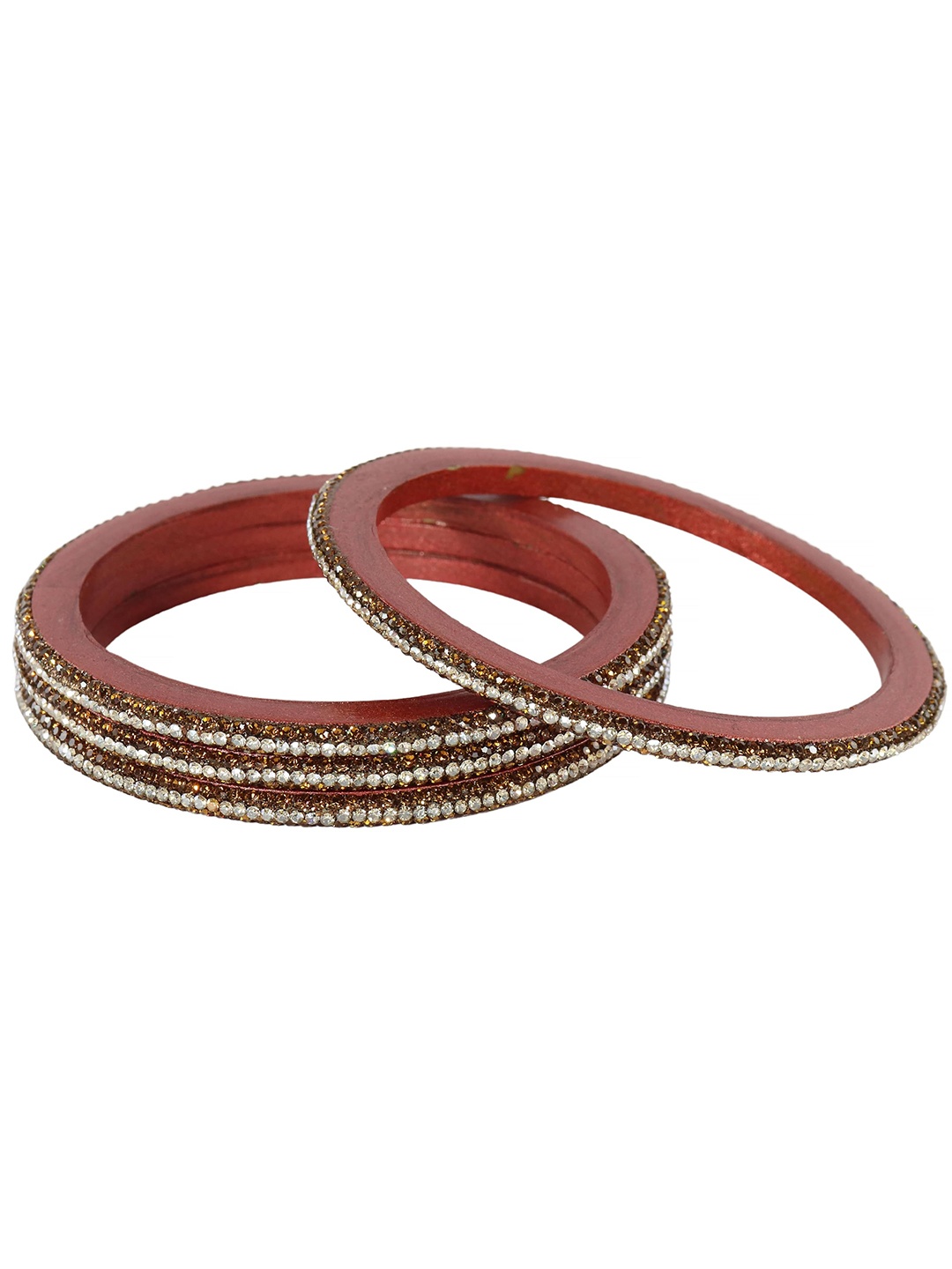 

ZULKA Set of 4 Traditional with Golden Zircon Diamond Stone Lac Bangles, Maroon