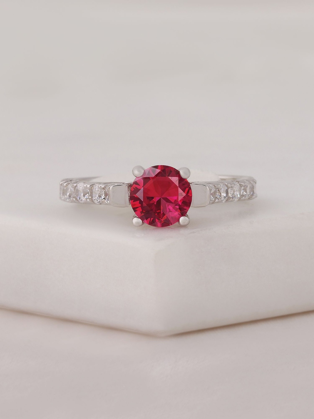 

Ornate Jewels 925 Silver Rhodium-Plated CZ-Studded Finger Ring