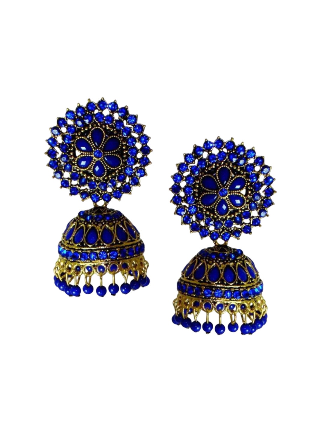 

JMBW INTERNATIONAL Gold-Plated Stone Studded Dome Shaped Jhumkas
